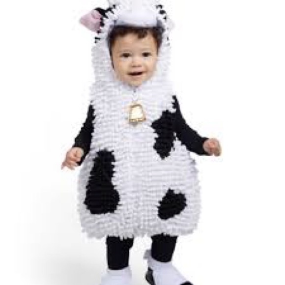 going wild Other - Adorable Cow Costume for Babies Sz 12 Mos chenille w horns/bell/tail  Halloween